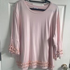 Crown & Ivy Light Pink Pom-Pom Blouse